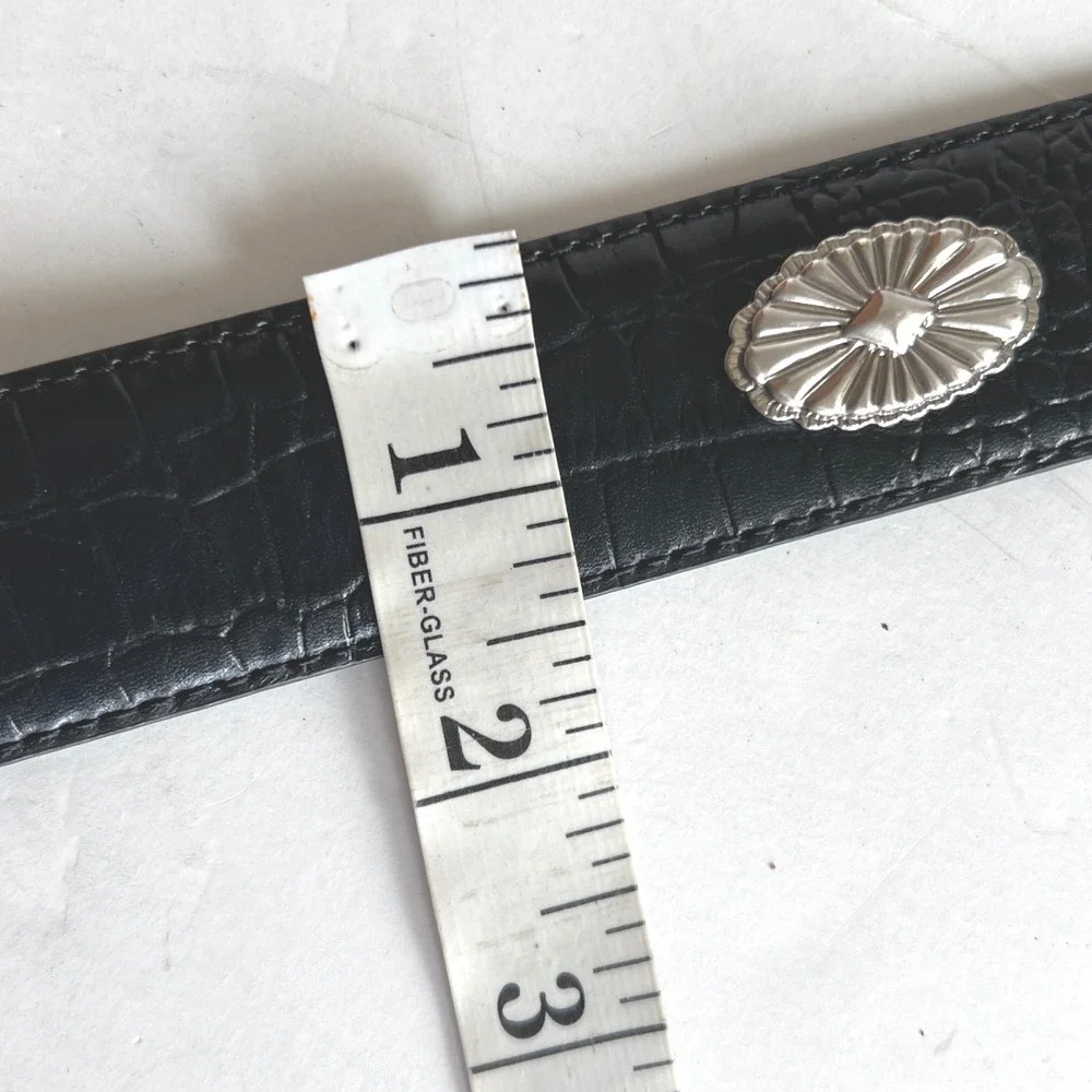 Greg Norman Black Croc Embossed Leather Belt Shark Logo Mens Size 36